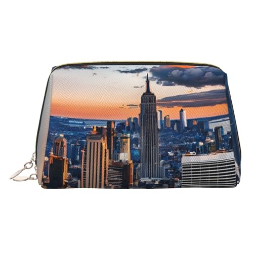 EZDLOWVBA Kosmetiktasche mit New York City, bedruckt, mit Reißverschluss, leichte Leder-Make-up-Tasche, gold, Einheitsgröße EZDLOWVBA Kosmetiktasche mit New York City, bedruckt, mit Reißverschluss, leichte Leder-Make-up-Tasche, gold, Einheitsgröße von EZDLOWVBA