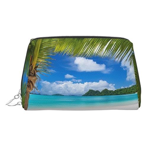 EZDLOWVBA Kosmetiktasche mit Palmen und klarem Meeresdruck, für Damen, Reißverschluss, Make-up-Tasche, Kulturbeutel, leichte Leder-Make-up-Tasche, silber, Einheitsgröße EZDLOWVBA Kosmetiktasche mit Palmen und klarem Meeresdruck, für Damen, Reißverschluss, Make-up-Tasche, Kulturbeutel, leichte Leder-Make-up-Tasche, silber, Einheitsgröße von EZDLOWVBA