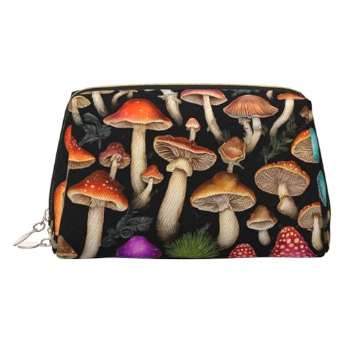 EZDLOWVBA Kosmetiktasche mit Pilzdruck, für Damen, mit Reißverschluss, leichte Leder-Make-up-Tasche, gold, Einheitsgröße von EZDLOWVBA
