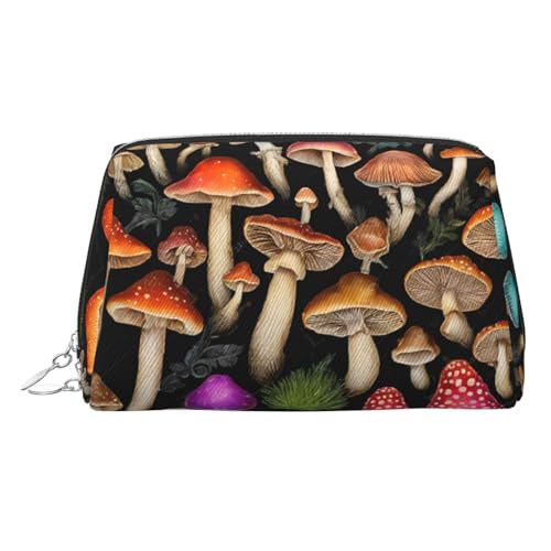 EZDLOWVBA Kosmetiktasche mit Pilzdruck, für Damen, mit Reißverschluss, leichte Leder-Make-up-Tasche, silber, Einheitsgröße EZDLOWVBA Kosmetiktasche mit Pilzdruck, für Damen, mit Reißverschluss, leichte Leder-Make-up-Tasche, silber, Einheitsgröße von EZDLOWVBA
