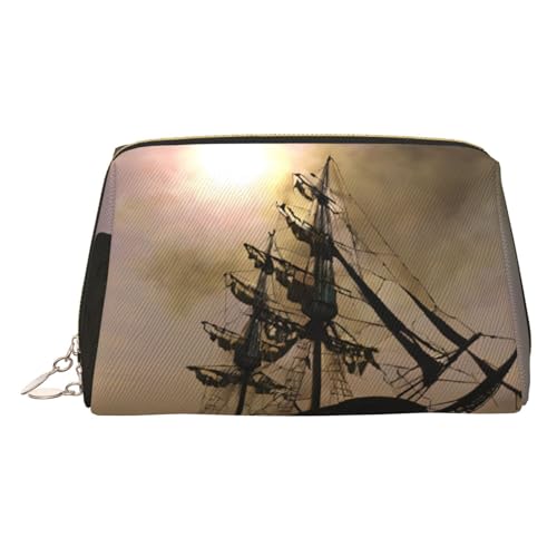 EZDLOWVBA Kosmetiktasche mit Piratenschiff-Druck, für Damen, mit Reißverschluss, leichte Make-up-Tasche aus Leder, gold, Einheitsgröße EZDLOWVBA Kosmetiktasche mit Piratenschiff-Druck, für Damen, mit Reißverschluss, leichte Make-up-Tasche aus Leder, gold, Einheitsgröße von EZDLOWVBA