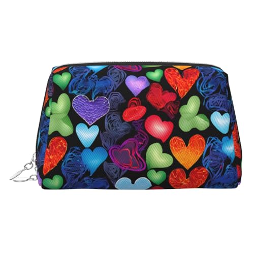 EZDLOWVBA Kosmetiktasche mit Regenbogen-Herz-Aufdruck, für Damen, Reißverschluss, Make-up-Tasche, Kulturbeutel, leicht, Leder, silber, Einheitsgröße EZDLOWVBA Kosmetiktasche mit Regenbogen-Herz-Aufdruck, für Damen, Reißverschluss, Make-up-Tasche, Kulturbeutel, leicht, Leder, silber, Einheitsgröße von EZDLOWVBA