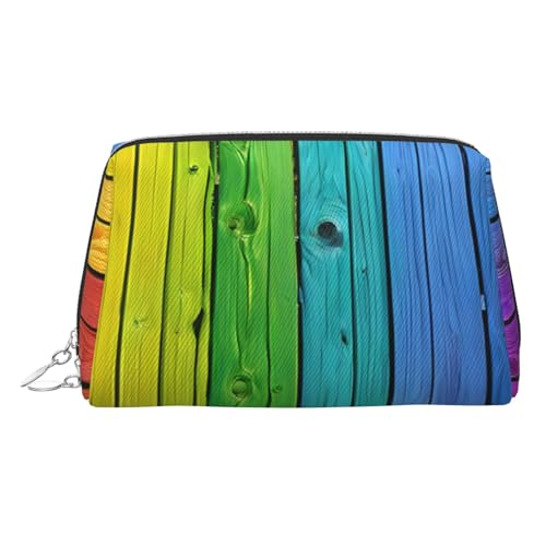 EZDLOWVBA Kosmetiktasche mit Regenbogenfarben-Holzhintergrund für Damen, Reise-Kosmetiktasche, Organizer, Reißverschluss, Make-up-Tasche, Kulturbeutel, leichte Leder-Make-up-Tasche, silber EZDLOWVBA Kosmetiktasche mit Regenbogenfarben-Holzhintergrund für Damen, Reise-Kosmetiktasche, Organizer, Reißverschluss, Make-up-Tasche, Kulturbeutel, leichte Leder-Make-up-Tasche, silber von EZDLOWVBA
