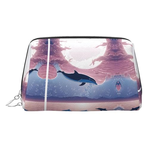 EZDLOWVBA Kosmetiktasche mit Reißverschluss, Motiv: Delfine in Love, leichte Leder-Make-up-Tasche, silber, Einheitsgröße EZDLOWVBA Kosmetiktasche mit Reißverschluss, Motiv: Delfine in Love, leichte Leder-Make-up-Tasche, silber, Einheitsgröße von EZDLOWVBA