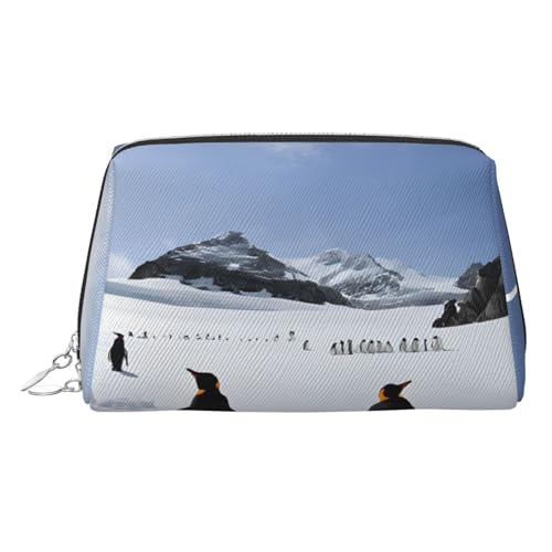 EZDLOWVBA Kosmetiktasche mit Reißverschluss, Motiv: Pinguine auf dem Eisberg, leichte Leder-Make-up-Tasche, silber, Einheitsgröße EZDLOWVBA Kosmetiktasche mit Reißverschluss, Motiv: Pinguine auf dem Eisberg, leichte Leder-Make-up-Tasche, silber, Einheitsgröße von EZDLOWVBA