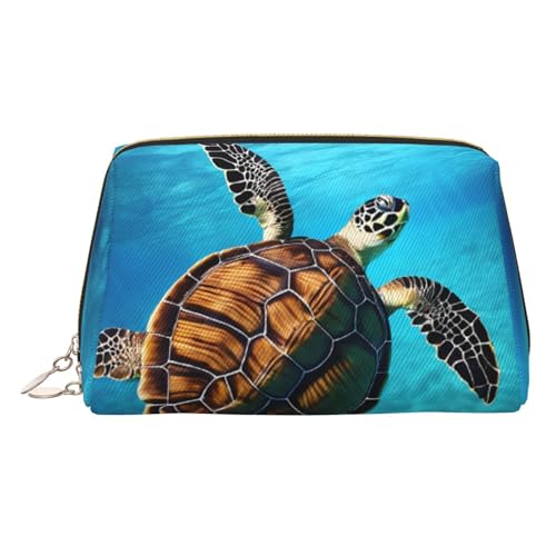 EZDLOWVBA Kosmetiktasche mit Reißverschluss, Motiv: Schildkröte, Meeresdruck, leichte Leder-Make-up-Tasche, gold, Einheitsgröße EZDLOWVBA Kosmetiktasche mit Reißverschluss, Motiv: Schildkröte, Meeresdruck, leichte Leder-Make-up-Tasche, gold, Einheitsgröße von EZDLOWVBA