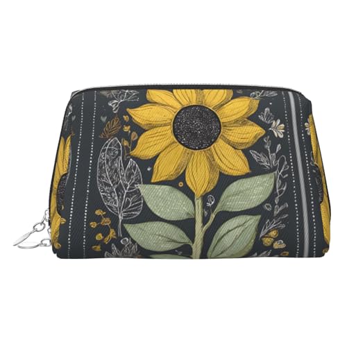 EZDLOWVBA Kosmetiktasche mit Reißverschluss und Sonnenblumen-Aufdruck, leichte Leder-Make-up-Tasche, silber, Einheitsgröße EZDLOWVBA Kosmetiktasche mit Reißverschluss und Sonnenblumen-Aufdruck, leichte Leder-Make-up-Tasche, silber, Einheitsgröße von EZDLOWVBA