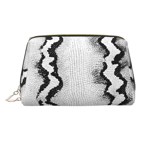 EZDLOWVBA Kosmetiktasche mit Schlangenhaut-Motiv, für Damen, mit Reißverschluss, leicht, Leder, Schwarz und Weiß, gold, Einheitsgröße von EZDLOWVBA