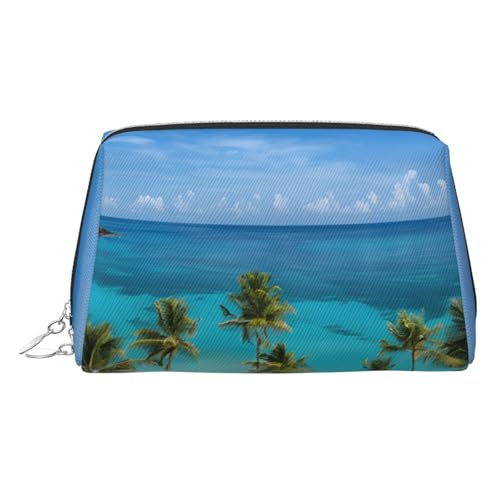 EZDLOWVBA Kosmetiktasche mit Strand- und Palmenaufdruck, für Damen, mit Reißverschluss, leichte Make-up-Tasche aus Leder, silber, Einheitsgröße EZDLOWVBA Kosmetiktasche mit Strand- und Palmenaufdruck, für Damen, mit Reißverschluss, leichte Make-up-Tasche aus Leder, silber, Einheitsgröße von EZDLOWVBA