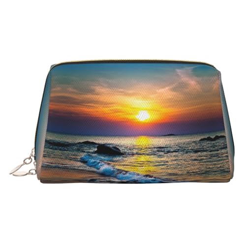 EZDLOWVBA Kosmetiktasche mit Strand- und Sonnenuntergang-Druck, für Damen, Reißverschluss, Make-up-Tasche, Kulturbeutel, leicht, Leder, gold, Einheitsgröße EZDLOWVBA Kosmetiktasche mit Strand- und Sonnenuntergang-Druck, für Damen, Reißverschluss, Make-up-Tasche, Kulturbeutel, leicht, Leder, gold, Einheitsgröße von EZDLOWVBA