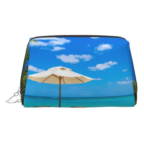 EZDLOWVBA Kosmetiktasche mit Strandpalmen-Druck, für Damen, mit Reißverschluss, Make-up-Tasche, Kulturbeutel, leicht, Leder, silber, Einheitsgröße EZDLOWVBA Kosmetiktasche mit Strandpalmen-Druck, für Damen, mit Reißverschluss, Make-up-Tasche, Kulturbeutel, leicht, Leder, silber, Einheitsgröße von EZDLOWVBA