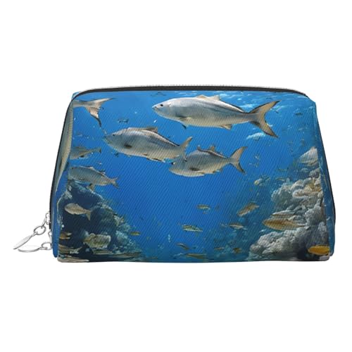 EZDLOWVBA Kosmetiktasche mit Unterwasserfisch-Aufdruck, für Damen, mit Reißverschluss, Make-up-Tasche, Kulturbeutel, leicht, Leder, Blau, silber, Einheitsgröße EZDLOWVBA Kosmetiktasche mit Unterwasserfisch-Aufdruck, für Damen, mit Reißverschluss, Make-up-Tasche, Kulturbeutel, leicht, Leder, Blau, silber, Einheitsgröße von EZDLOWVBA