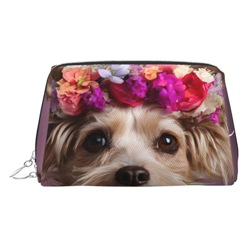 EZDLOWVBA Kosmetiktasche mit Yorkie-Blumendruck für Damen, Reißverschluss, Make-up-Tasche, Kulturbeutel, leicht, Leder, silber, Einheitsgröße EZDLOWVBA Kosmetiktasche mit Yorkie-Blumendruck für Damen, Reißverschluss, Make-up-Tasche, Kulturbeutel, leicht, Leder, silber, Einheitsgröße von EZDLOWVBA