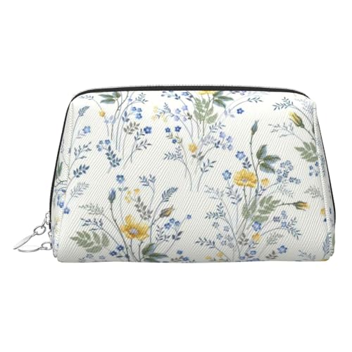EZDLOWVBA Kosmetiktasche mit blauem Blumenmuster, Rosenmuster, Reise-Kosmetiktasche, Organizer, Reißverschluss, Make-up-Tasche, Kulturbeutel, leichte Leder-Make-up-Tasche, silber, Einheitsgröße von EZDLOWVBA