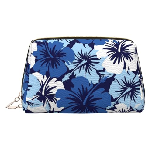 EZDLOWVBA Kosmetiktasche mit blauem Hibiskusdruck, für Damen, mit Reißverschluss, Make-up-Tasche, Kulturbeutel, leichte Leder-Make-up-Tasche, gold, Einheitsgröße EZDLOWVBA Kosmetiktasche mit blauem Hibiskusdruck, für Damen, mit Reißverschluss, Make-up-Tasche, Kulturbeutel, leichte Leder-Make-up-Tasche, gold, Einheitsgröße von EZDLOWVBA