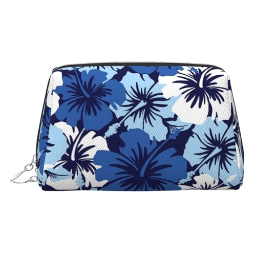 EZDLOWVBA Kosmetiktasche mit blauem Hibiskusdruck, für Damen, mit Reißverschluss, Make-up-Tasche, Kulturbeutel, leichte Leder-Make-up-Tasche, silber, Einheitsgröße EZDLOWVBA Kosmetiktasche mit blauem Hibiskusdruck, für Damen, mit Reißverschluss, Make-up-Tasche, Kulturbeutel, leichte Leder-Make-up-Tasche, silber, Einheitsgröße von EZDLOWVBA