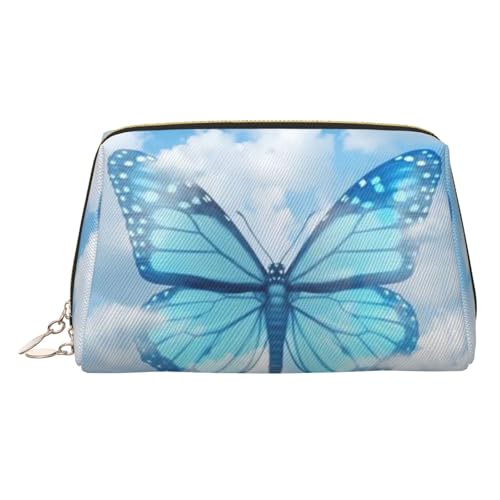 EZDLOWVBA Kosmetiktasche mit blauem Schmetterlings- und Wolkenaufdruck, für Damen, mit Reißverschluss, Make-up-Tasche, Kulturbeutel, leichte Leder-Make-up-Tasche, gold, Einheitsgröße EZDLOWVBA Kosmetiktasche mit blauem Schmetterlings- und Wolkenaufdruck, für Damen, mit Reißverschluss, Make-up-Tasche, Kulturbeutel, leichte Leder-Make-up-Tasche, gold, Einheitsgröße von EZDLOWVBA