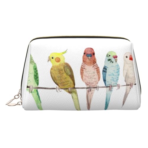 EZDLOWVBA Kosmetiktasche mit buntem Papageien auf Baum, Reise-Kosmetiktasche, Organizer, Reißverschluss, Make-up-Tasche, Kulturbeutel, leichte Leder-Make-up-Tasche, gold, Einheitsgröße von EZDLOWVBA
