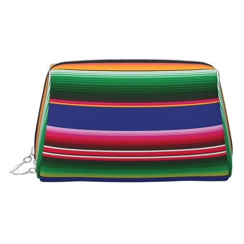 EZDLOWVBA Kosmetiktasche mit buntem mexikanischem Streifendruck, Reise-Kosmetiktasche, Organizer, Reißverschluss, Make-up-Tasche, Kulturbeutel, leichte Leder-Make-up-Tasche, silber, Einheitsgröße von EZDLOWVBA