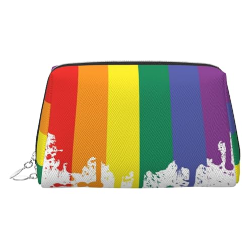 EZDLOWVBA Kosmetiktasche mit farbigem Streifendruck, für Damen, mit Reißverschluss, leichte Leder-Make-up-Tasche, silber, Einheitsgröße EZDLOWVBA Kosmetiktasche mit farbigem Streifendruck, für Damen, mit Reißverschluss, leichte Leder-Make-up-Tasche, silber, Einheitsgröße von EZDLOWVBA