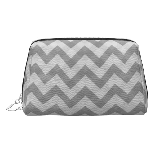 EZDLOWVBA Kosmetiktasche mit grauem Streifendruck, Reise-Kosmetiktasche, Organizer, Reißverschluss, Make-up-Tasche, Kulturbeutel, leichte Leder-Make-up-Tasche, silber, Einheitsgröße von EZDLOWVBA