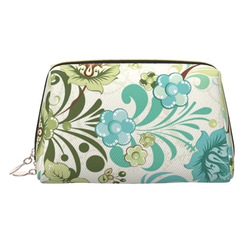 EZDLOWVBA Kosmetiktasche mit grünem Blumendruck für Damen, mit Reißverschluss, Make-up-Tasche, Kulturbeutel, leichte Leder-Make-up-Tasche, gold, Einheitsgröße EZDLOWVBA Kosmetiktasche mit grünem Blumendruck für Damen, mit Reißverschluss, Make-up-Tasche, Kulturbeutel, leichte Leder-Make-up-Tasche, gold, Einheitsgröße von EZDLOWVBA