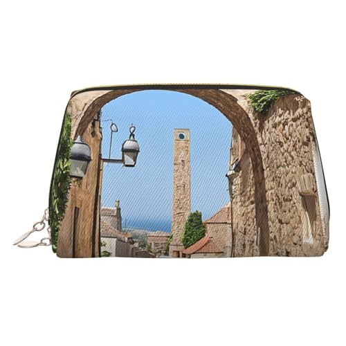 EZDLOWVBA Kosmetiktasche mit italienischem Straßendruck, Reißverschluss, leichte Leder-Make-up-Tasche, gold, Einheitsgröße EZDLOWVBA Kosmetiktasche mit italienischem Straßendruck, Reißverschluss, leichte Leder-Make-up-Tasche, gold, Einheitsgröße von EZDLOWVBA