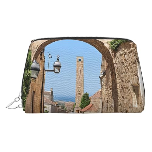 EZDLOWVBA Kosmetiktasche mit italienischem Straßendruck, Reißverschluss, leichte Leder-Make-up-Tasche, silber, Einheitsgröße EZDLOWVBA Kosmetiktasche mit italienischem Straßendruck, Reißverschluss, leichte Leder-Make-up-Tasche, silber, Einheitsgröße von EZDLOWVBA