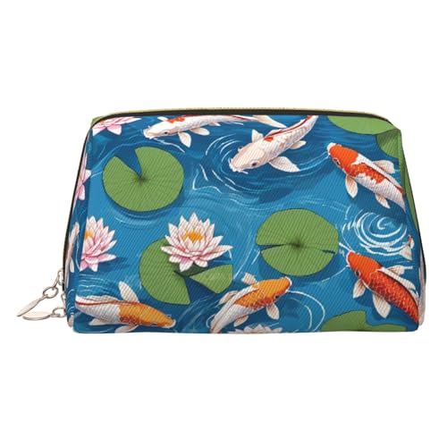 EZDLOWVBA Kosmetiktasche mit japanischem Fisch-Aufdruck, Reißverschluss, leichte Leder-Make-up-Tasche, gold, Einheitsgröße EZDLOWVBA Kosmetiktasche mit japanischem Fisch-Aufdruck, Reißverschluss, leichte Leder-Make-up-Tasche, gold, Einheitsgröße von EZDLOWVBA