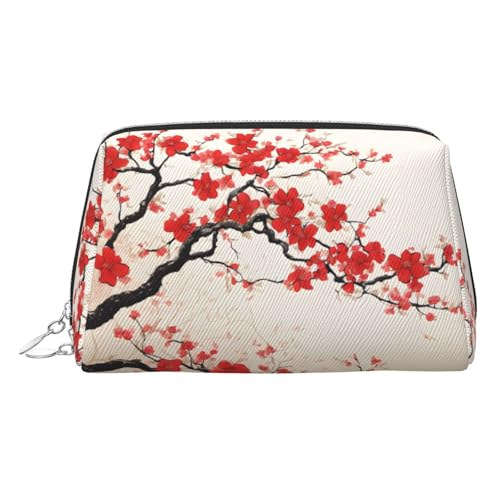 EZDLOWVBA Kosmetiktasche mit japanischem Frühlings-Blumendruck, Reise-Kosmetiktasche, Organizer, Reißverschluss, Make-up-Tasche, Kulturbeutel, leichte Leder-Make-up-Tasche, silber, Einheitsgröße von EZDLOWVBA