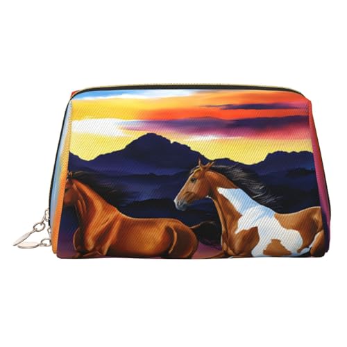 EZDLOWVBA Kosmetiktasche mit laufendem Pferde-Aufdruck, für Damen, mit Reißverschluss, Make-up-Tasche, Kulturbeutel, leichte Leder-Make-up-Tasche, gold, Einheitsgröße EZDLOWVBA Kosmetiktasche mit laufendem Pferde-Aufdruck, für Damen, mit Reißverschluss, Make-up-Tasche, Kulturbeutel, leichte Leder-Make-up-Tasche, gold, Einheitsgröße von EZDLOWVBA