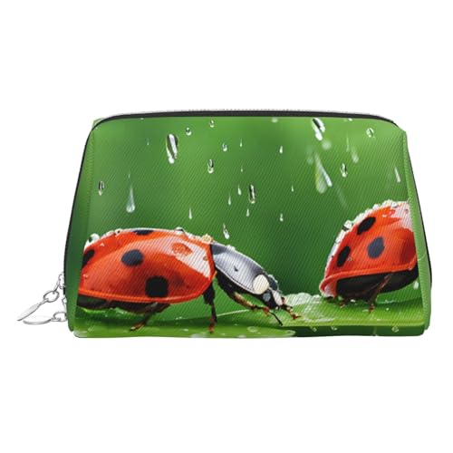 EZDLOWVBA Kosmetiktasche mit lustigem Marienkäfer-Aufdruck, für Damen, mit Reißverschluss, Make-up-Tasche, Kulturbeutel, leichte Leder-Make-up-Tasche, silber, Einheitsgröße EZDLOWVBA Kosmetiktasche mit lustigem Marienkäfer-Aufdruck, für Damen, mit Reißverschluss, Make-up-Tasche, Kulturbeutel, leichte Leder-Make-up-Tasche, silber, Einheitsgröße von EZDLOWVBA