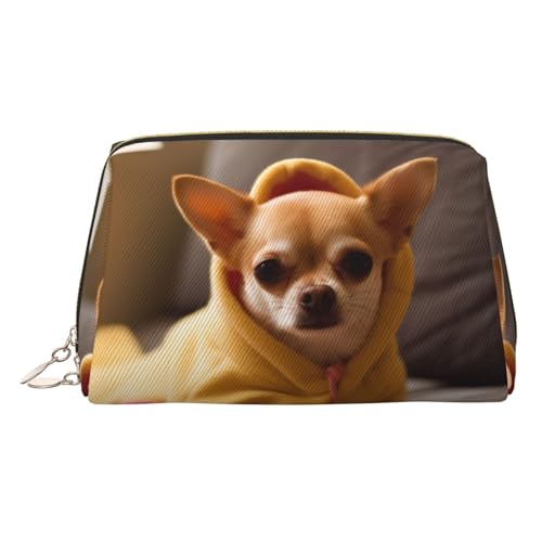 EZDLOWVBA Kosmetiktasche mit niedlichem Chihuahua-Druck, für Damen, mit Reißverschluss, Make-up-Tasche, Kulturbeutel, leichte Leder-Make-up-Tasche, gold, Einheitsgröße EZDLOWVBA Kosmetiktasche mit niedlichem Chihuahua-Druck, für Damen, mit Reißverschluss, Make-up-Tasche, Kulturbeutel, leichte Leder-Make-up-Tasche, gold, Einheitsgröße von EZDLOWVBA