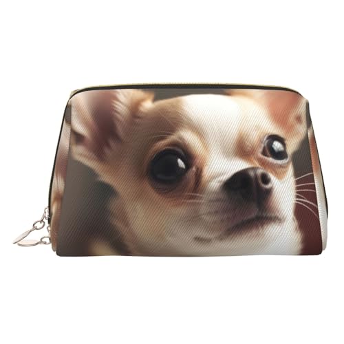 EZDLOWVBA Kosmetiktasche mit niedlichem Chihuahua-Druck, für Damen, mit Reißverschluss, leichte Leder-Make-up-Tasche, gold, Einheitsgröße EZDLOWVBA Kosmetiktasche mit niedlichem Chihuahua-Druck, für Damen, mit Reißverschluss, leichte Leder-Make-up-Tasche, gold, Einheitsgröße von EZDLOWVBA