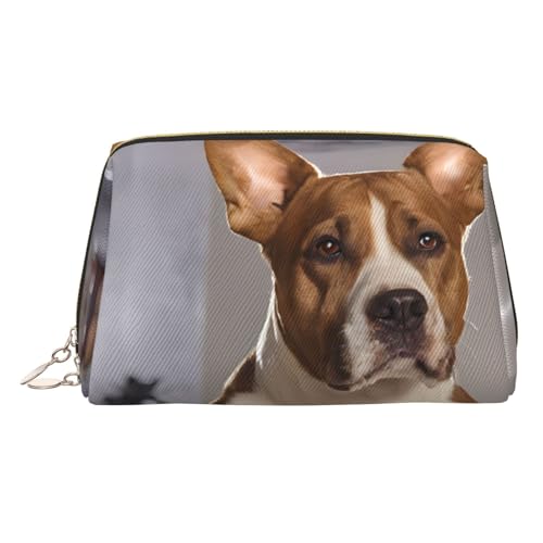 EZDLOWVBA Kosmetiktasche mit niedlichem Mops-Aufdruck, für Damen, mit Reißverschluss, Make-up-Tasche, Kulturbeutel, leichte Leder-Make-up-Tasche, gold, Einheitsgröße EZDLOWVBA Kosmetiktasche mit niedlichem Mops-Aufdruck, für Damen, mit Reißverschluss, Make-up-Tasche, Kulturbeutel, leichte Leder-Make-up-Tasche, gold, Einheitsgröße von EZDLOWVBA