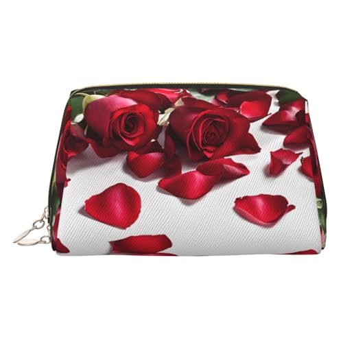 EZDLOWVBA Kosmetiktasche mit rotem Rosenblüten-Aufdruck, für Damen, mit Reißverschluss, Make-up-Tasche, Kulturbeutel, leichte Leder-Make-up-Tasche, gold, Einheitsgröße EZDLOWVBA Kosmetiktasche mit rotem Rosenblüten-Aufdruck, für Damen, mit Reißverschluss, Make-up-Tasche, Kulturbeutel, leichte Leder-Make-up-Tasche, gold, Einheitsgröße von EZDLOWVBA