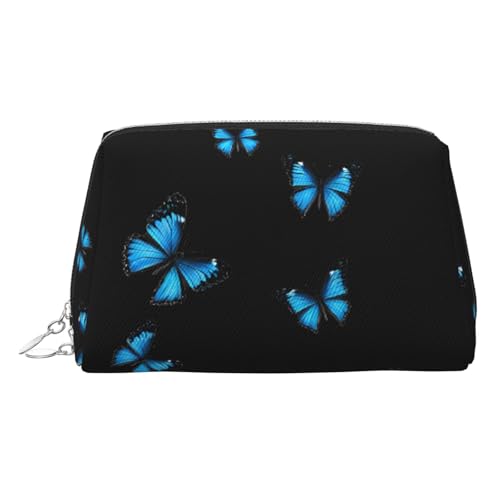EZDLOWVBA Kosmetiktasche mit schönem blauem Schmetterlings-Aufdruck, für Damen, Reißverschluss, Make-up-Tasche, Kulturbeutel, leichte Leder-Make-up-Tasche, silber, Einheitsgröße EZDLOWVBA Kosmetiktasche mit schönem blauem Schmetterlings-Aufdruck, für Damen, Reißverschluss, Make-up-Tasche, Kulturbeutel, leichte Leder-Make-up-Tasche, silber, Einheitsgröße von EZDLOWVBA