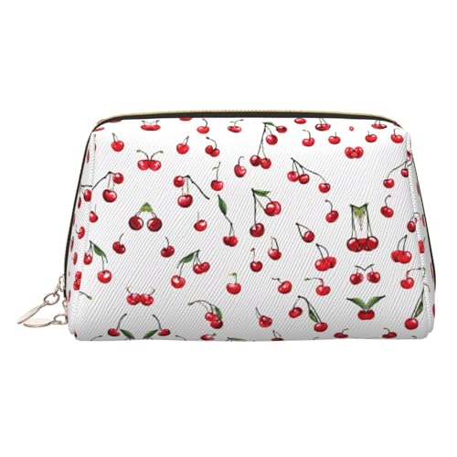 EZDLOWVBA Kosmetiktasche mit süßem rotem Kirsch-Druck, für Damen, mit Reißverschluss, Make-up-Tasche, Kulturbeutel, leichte Leder-Make-up-Tasche, gold, Einheitsgröße EZDLOWVBA Kosmetiktasche mit süßem rotem Kirsch-Druck, für Damen, mit Reißverschluss, Make-up-Tasche, Kulturbeutel, leichte Leder-Make-up-Tasche, gold, Einheitsgröße von EZDLOWVBA