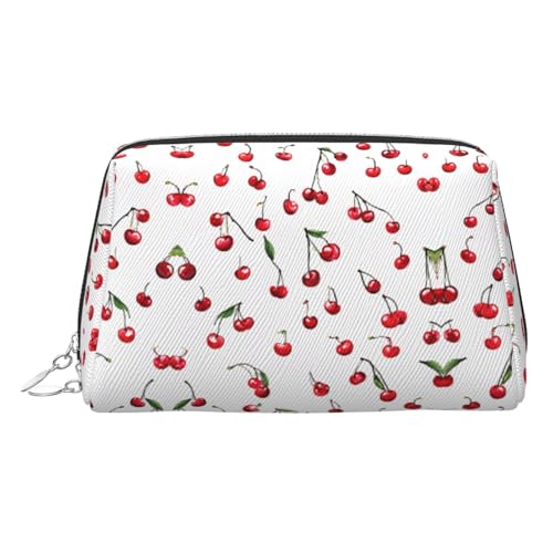 EZDLOWVBA Kosmetiktasche mit süßem rotem Kirsch-Druck, für Damen, mit Reißverschluss, Make-up-Tasche, Kulturbeutel, leichte Leder-Make-up-Tasche, silber, Einheitsgröße EZDLOWVBA Kosmetiktasche mit süßem rotem Kirsch-Druck, für Damen, mit Reißverschluss, Make-up-Tasche, Kulturbeutel, leichte Leder-Make-up-Tasche, silber, Einheitsgröße von EZDLOWVBA