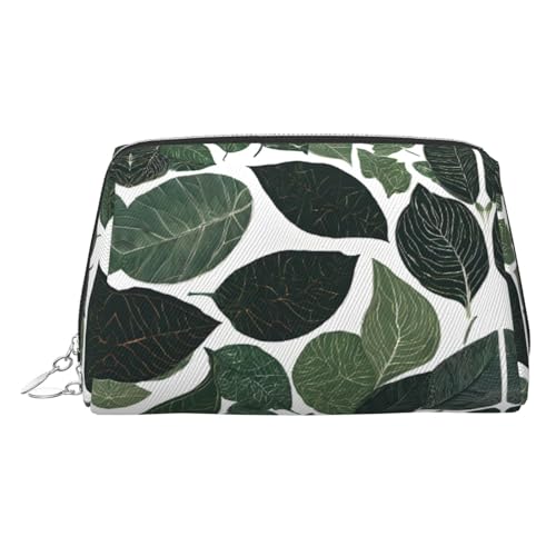 EZDLOWVBA Kosmetiktasche mit tropischem Blätter-Druck, für Damen, mit Reißverschluss, leichte Leder-Make-up-Tasche, silber, Einheitsgröße EZDLOWVBA Kosmetiktasche mit tropischem Blätter-Druck, für Damen, mit Reißverschluss, leichte Leder-Make-up-Tasche, silber, Einheitsgröße von EZDLOWVBA