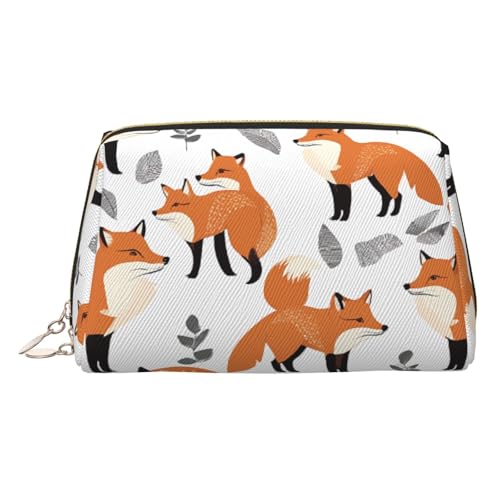 EZDLOWVBA Kosmetiktasche mit vielen Füchsen, mit Reißverschluss, leichte Leder-Make-up-Tasche, gold, Einheitsgröße EZDLOWVBA Kosmetiktasche mit vielen Füchsen, mit Reißverschluss, leichte Leder-Make-up-Tasche, gold, Einheitsgröße von EZDLOWVBA