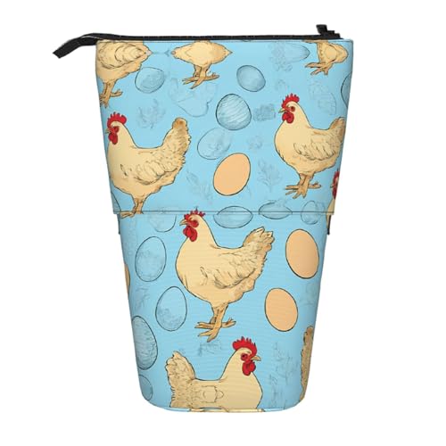 EZDLOWVBA Kreative Cartoon Huhn Druck Schreibwaren Tasche für Jungen & Mädchen Ständer Bleistifthalter Reißverschluss Federmäppchen Teleskopkoffer Studenten & Büro Mittelschule von EZDLOWVBA