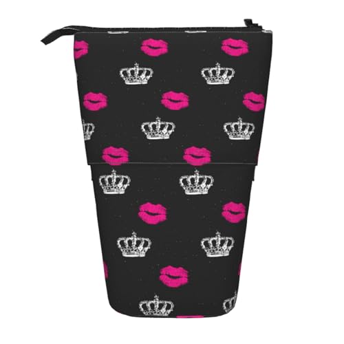 EZDLOWVBA Krone und Lippen Druck Schreibwaren Tasche für Jungen & Mädchen Ständer Bleistifthalter Reißverschluss Federmäppchen Teleskopkoffer Studenten & Büro Mittelschule von EZDLOWVBA