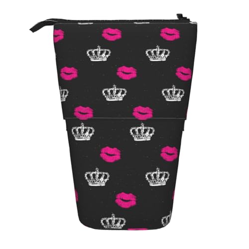 EZDLOWVBA Krone und Lippen Druck Schreibwaren Tasche für Jungen & Mädchen Ständer Bleistifthalter Reißverschluss Federmäppchen Teleskopkoffer Studenten & Büro Mittelschule von EZDLOWVBA