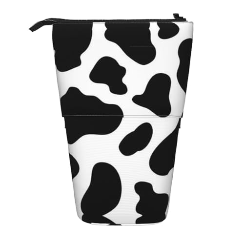 EZDLOWVBA Kuh-Punkt-Druck-Schreibwaren-Tasche für Jungen und Mädchen, Stand-Bleistifthalter, Reißverschluss-Federmäppchen, Teleskop-Etui, Studenten & Büro, Mittelschule von EZDLOWVBA