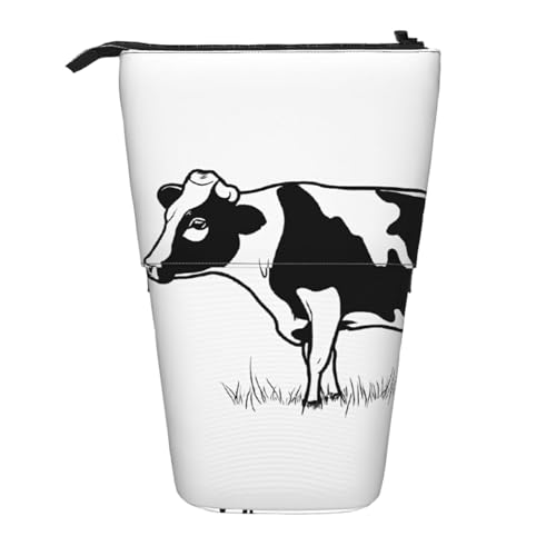 EZDLOWVBA Kuh in Schwarz und Weiß Druck Schreibwaren Tasche für Jungen & Mädchen Ständer Bleistifthalter Reißverschluss Federmäppchen Teleskopkoffer Studenten & Büro Mittelschule von EZDLOWVBA