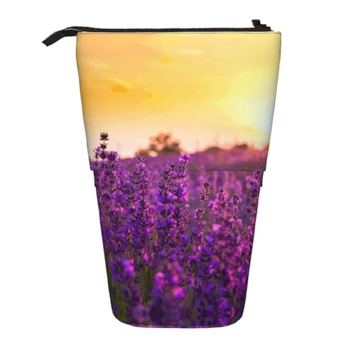 EZDLOWVBA Lavendel Druck Schreibwaren Tasche für Jungen & Mädchen, Ständer Bleistifthalter, Reißverschluss Federmäppchen, Teleskopetui, Studenten & Büro Mittelschule von EZDLOWVBA