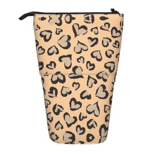 EZDLOWVBA Leopard Love Print Schreibwaren Tasche für Jungen & Mädchen, Ständer Bleistifthalter, Reißverschluss Federmäppchen, Teleskopetui, Studenten & Büro Mittelschule von EZDLOWVBA