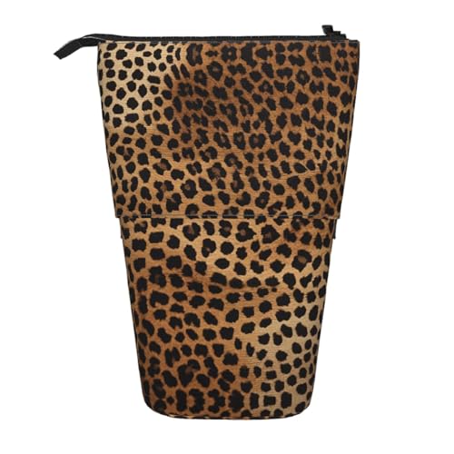 EZDLOWVBA Leopard Print Schreibwaren Tasche für Jungen & Mädchen, Ständer Bleistifthalter, Reißverschluss Federmäppchen, Teleskopetui, Studenten & Büro Mittelschule von EZDLOWVBA