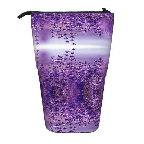 EZDLOWVBA Lila Floral Kinderzimmer Druck Schreibwaren Tasche für Jungen & Mädchen Ständer Bleistifthalter Reißverschluss Federmäppchen Teleskopkoffer Studenten & Büro Mittelschule von EZDLOWVBA